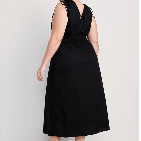 Fit & Flare Sleeveless Striped Tie-Shoulder Smocked Maxi Dress, Black, XXL, NWT - Picture 2 of 7